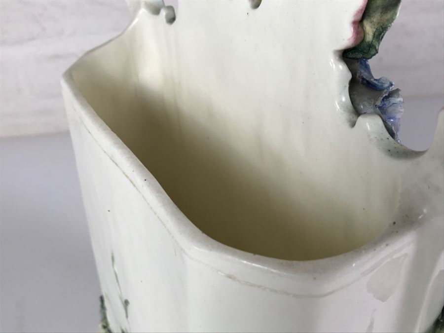 Stunning Hand Painted Porcelain Flower Planter Vase Of Man Reading Book On Bench [Photo 4]