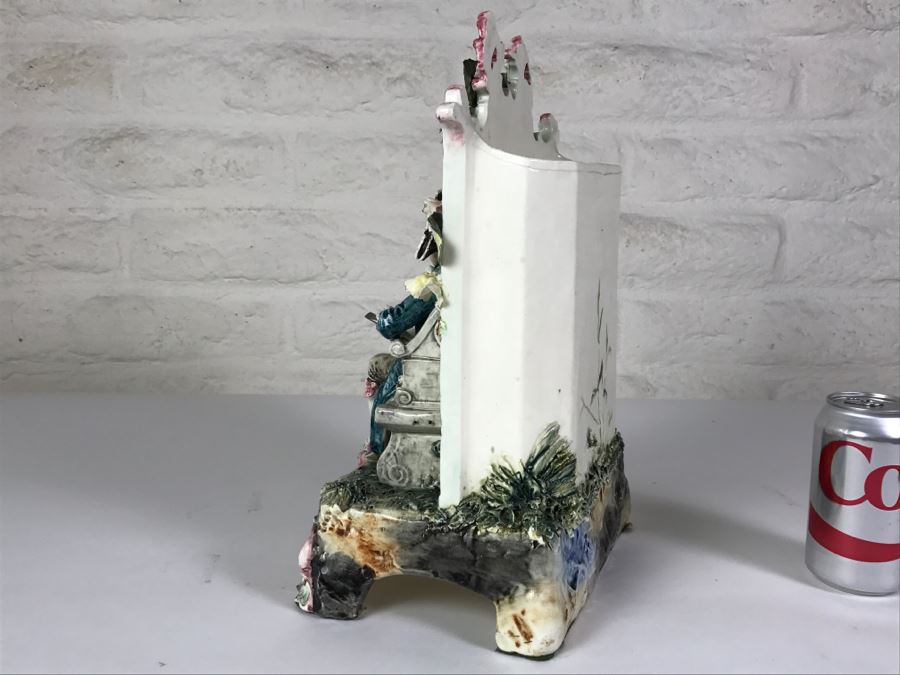 Stunning Hand Painted Porcelain Flower Planter Vase Of Man Reading Book On Bench [Photo 16]