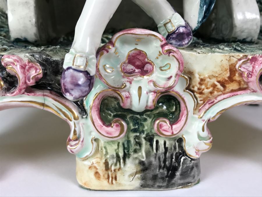 Stunning Hand Painted Porcelain Flower Planter Vase Of Man Reading Book On Bench [Photo 12]