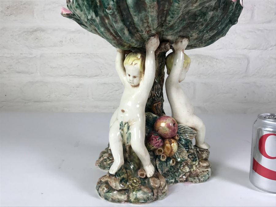 Large Vintage Soap Dish 3 Boys Holding Up Leaf [Photo 5]