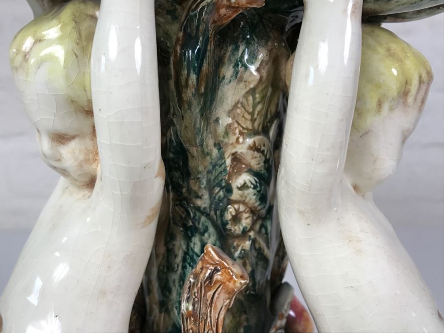 Large Vintage Soap Dish 3 Boys Holding Up Leaf [Photo 9]