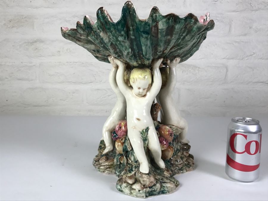 Large Vintage Soap Dish 3 Boys Holding Up Leaf [Photo 8]