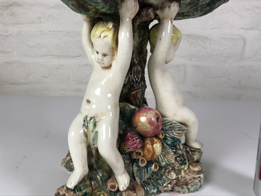 Large Vintage Soap Dish 3 Boys Holding Up Leaf [Photo 6]