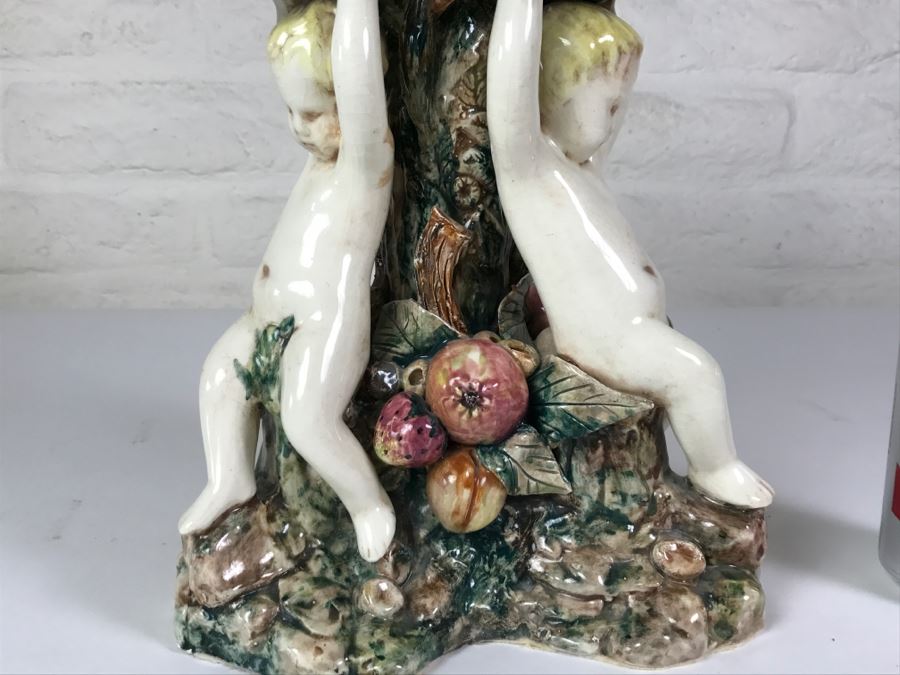 Large Vintage Soap Dish 3 Boys Holding Up Leaf [Photo 10]