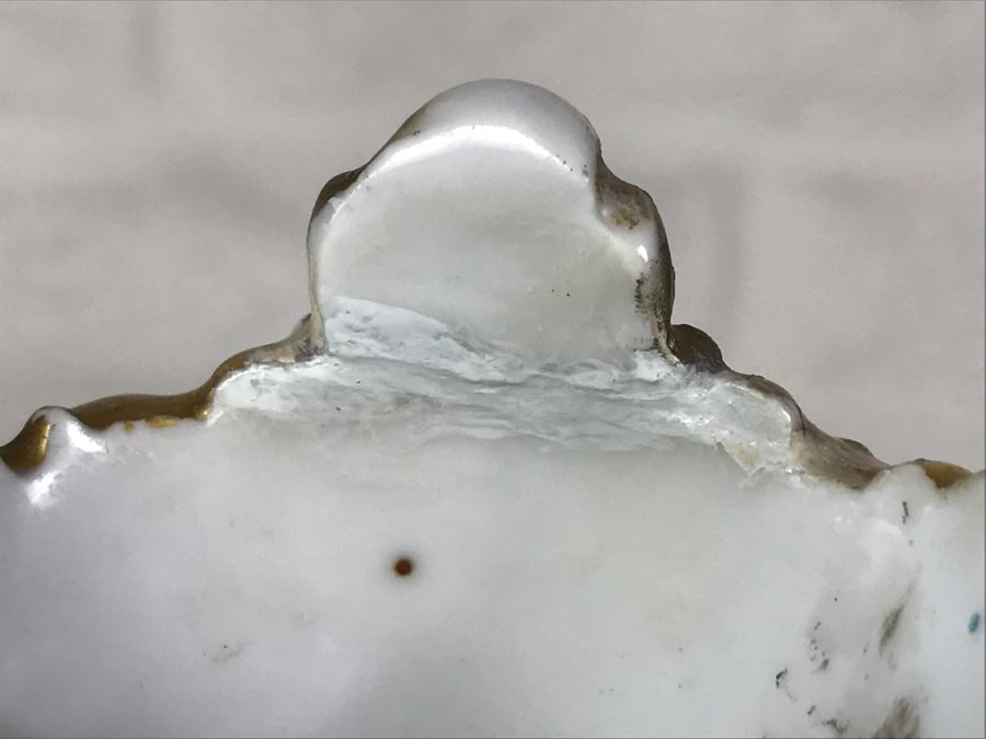 Ornate Gold Accented Hand Painted Vase With Detailed Bird Painting On One Side And Still Life Fruits Painting On Other [Photo 10]