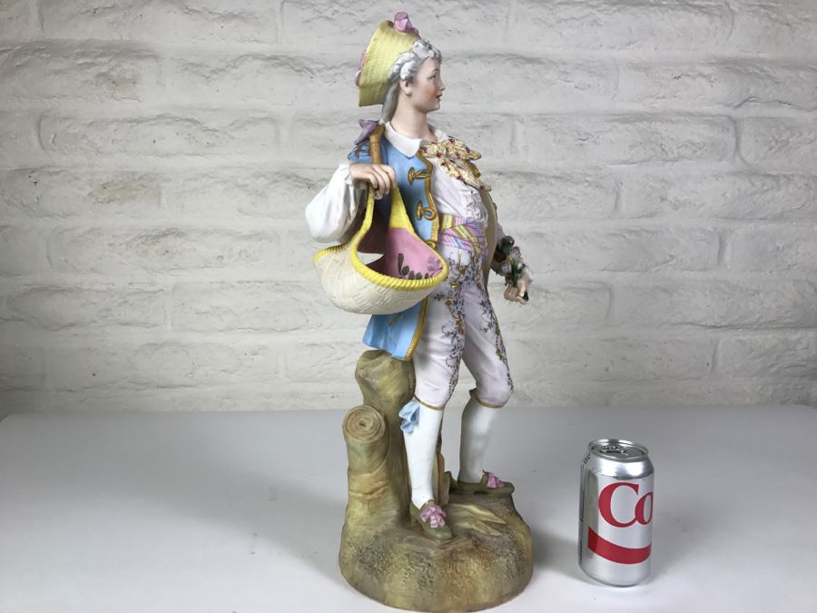 Large Beautifully Painted Figure Of Woman Holding Baskets Gold Accented [Photo 10]