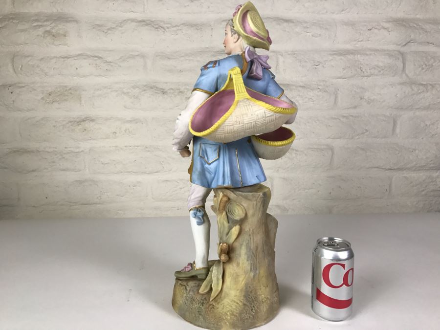 Large Beautifully Painted Figure Of Woman Holding Baskets Gold Accented [Photo 12]