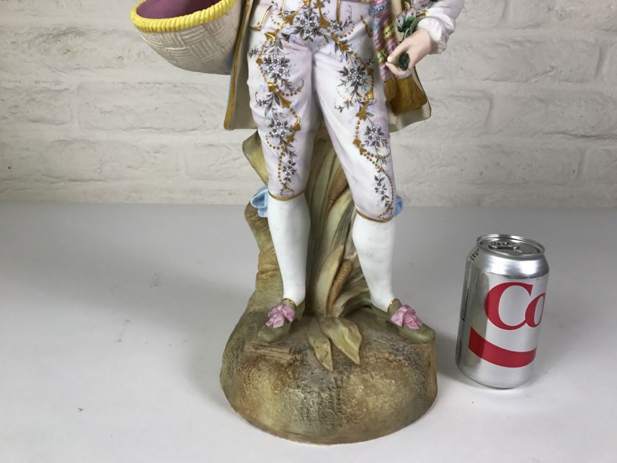 Large Beautifully Painted Figure Of Woman Holding Baskets Gold Accented [Photo 8]