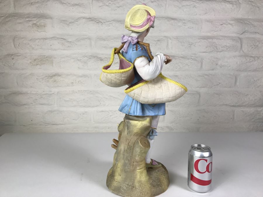 Large Beautifully Painted Figure Of Woman Holding Baskets Gold Accented [Photo 11]