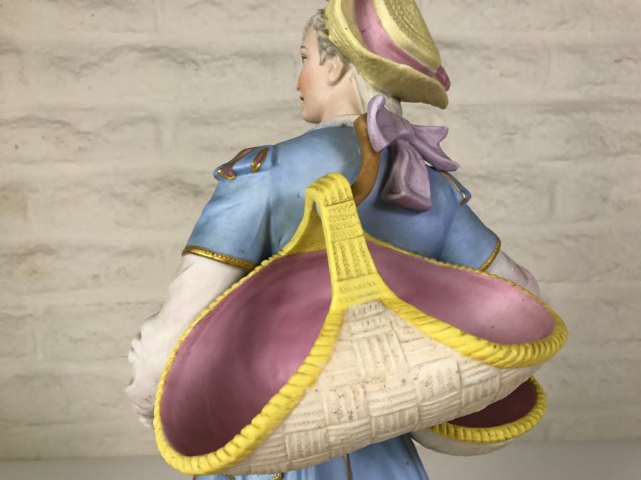 Large Beautifully Painted Figure Of Woman Holding Baskets Gold Accented [Photo 13]