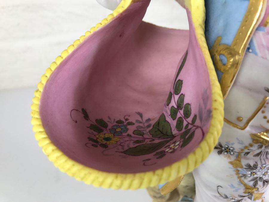 Large Beautifully Painted Figure Of Woman Holding Baskets Gold Accented [Photo 9]