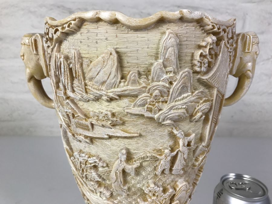 Chinoiserie Resin 'Ivory Replica' Elephant Handle Vase Made In Italy [Photo 2]