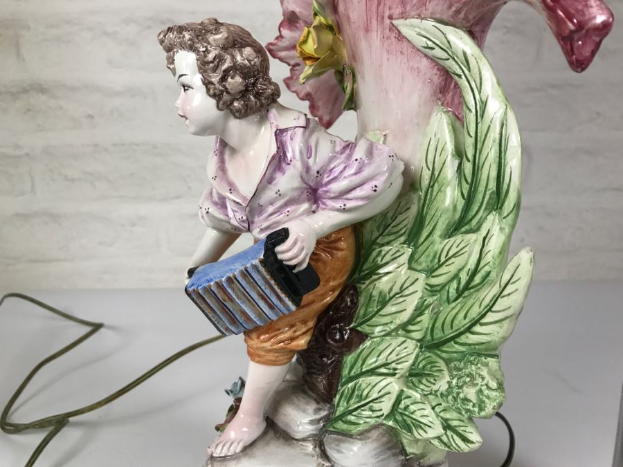 Hand Painted D Polo-Uiato Lamp Of Boy With Accordian Capodimonte Porcelain Made In Italy Signed [Photo 7]