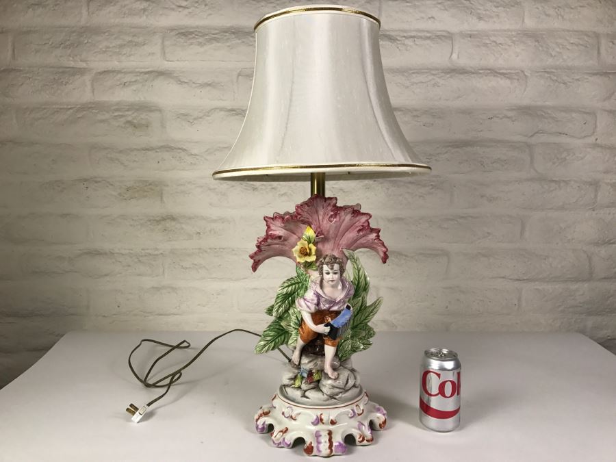 Hand Painted D Polo-Uiato Lamp Of Boy With Accordian Capodimonte Porcelain Made In Italy Signed