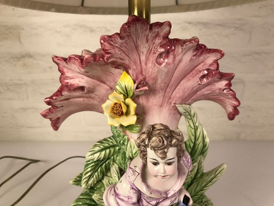Hand Painted D Polo-Uiato Lamp Of Boy With Accordian Capodimonte Porcelain Made In Italy Signed [Photo 4]