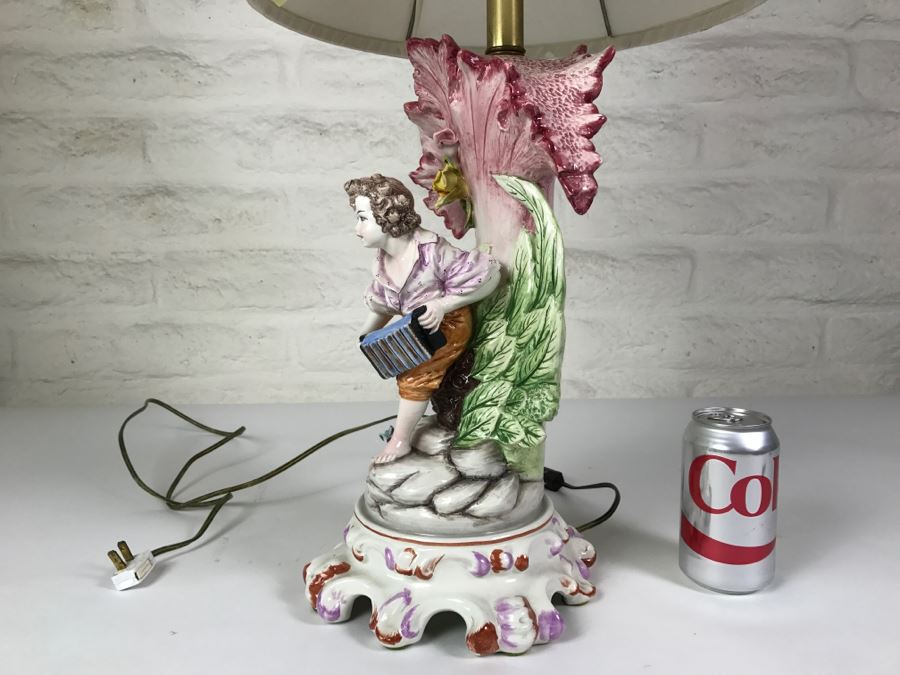 Hand Painted D Polo-Uiato Lamp Of Boy With Accordian Capodimonte Porcelain Made In Italy Signed [Photo 6]