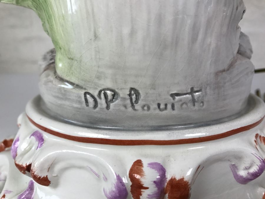 Hand Painted D Polo-Uiato Lamp Of Boy With Accordian Capodimonte Porcelain Made In Italy Signed [Photo 11]