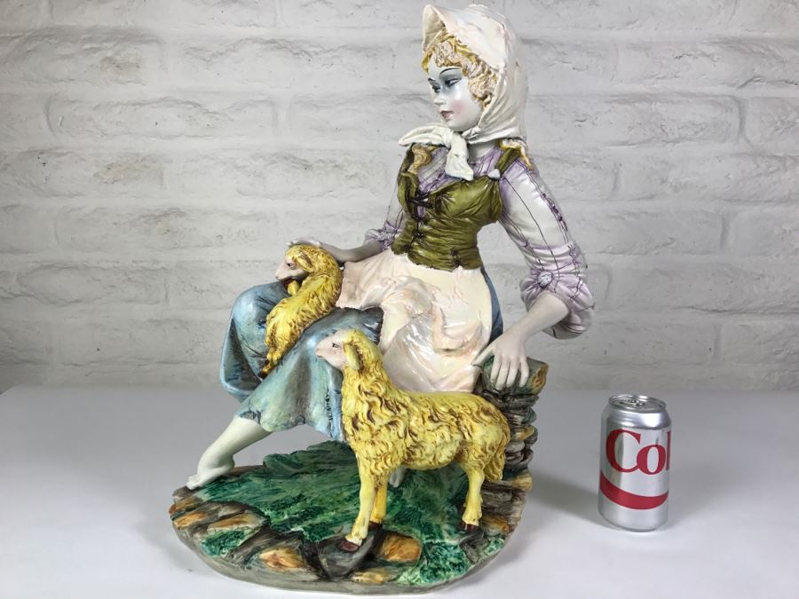 Large Hand Painted D Polo-Uiato Capodimonte Peasant Woman Figural Porcelain [Photo 10]