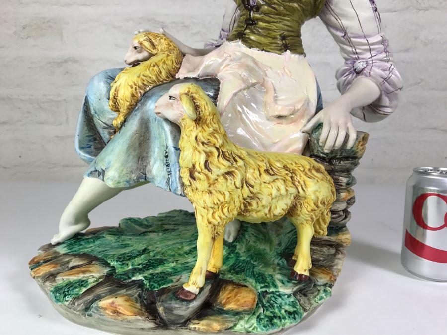 Large Hand Painted D Polo-Uiato Capodimonte Peasant Woman Figural Porcelain [Photo 11]