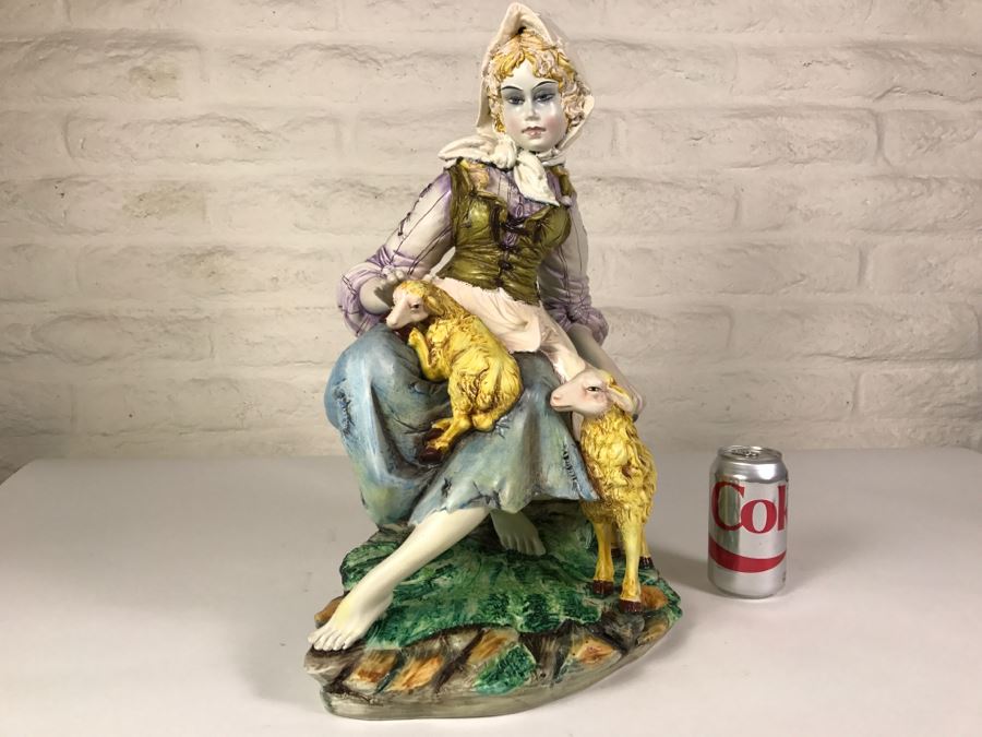 Large Hand Painted D Polo-Uiato Capodimonte Peasant Woman Figural Porcelain