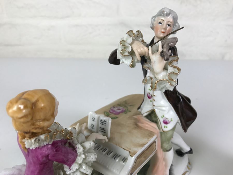 Hand Painted Figurine Of Woman At Piano And Man Playing Violin [Photo 4]