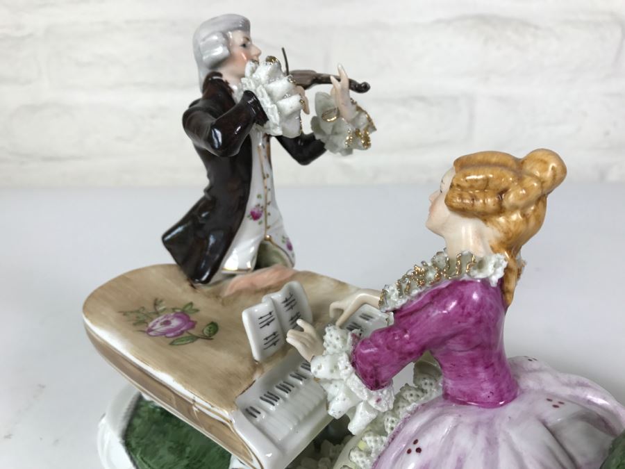 Hand Painted Figurine Of Woman At Piano And Man Playing Violin [Photo 6]