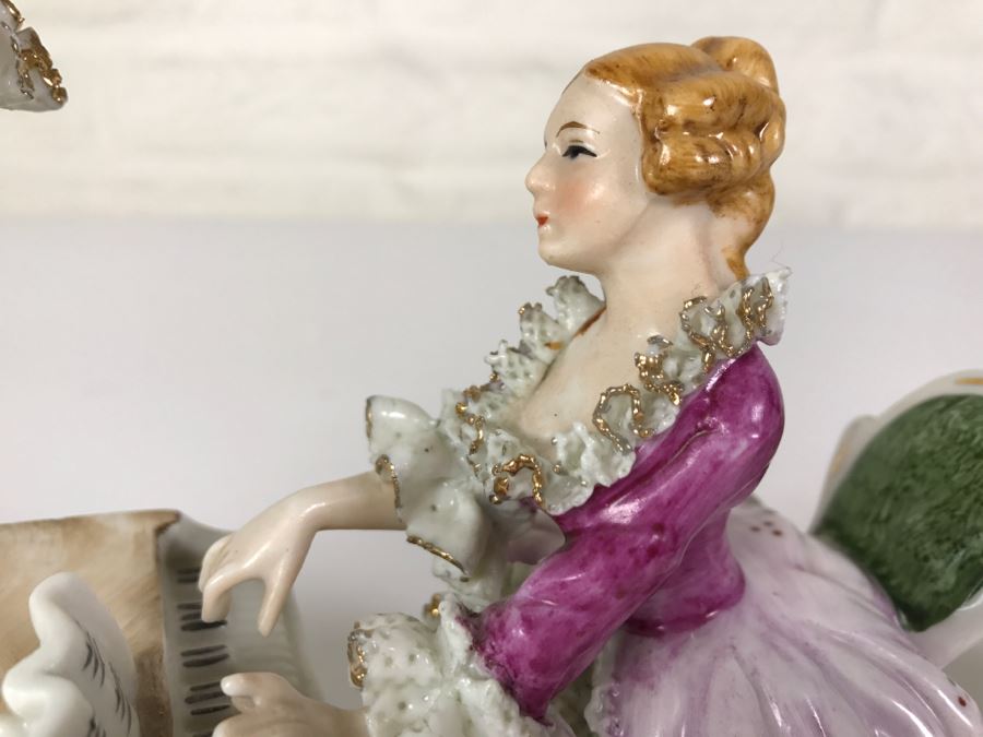 Hand Painted Figurine Of Woman At Piano And Man Playing Violin [Photo 8]