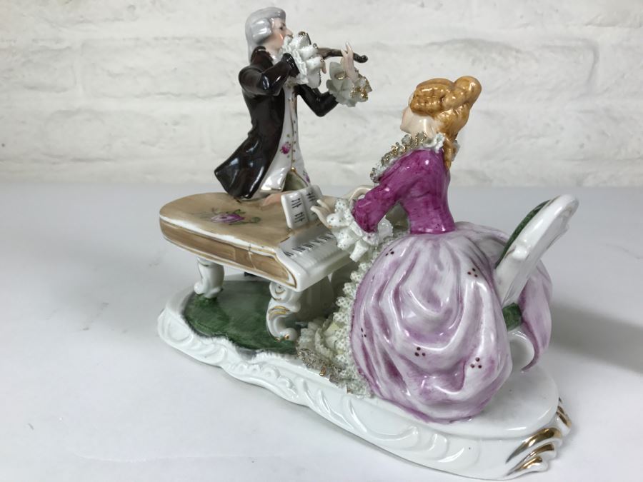 Hand Painted Figurine Of Woman At Piano And Man Playing Violin [Photo 5]