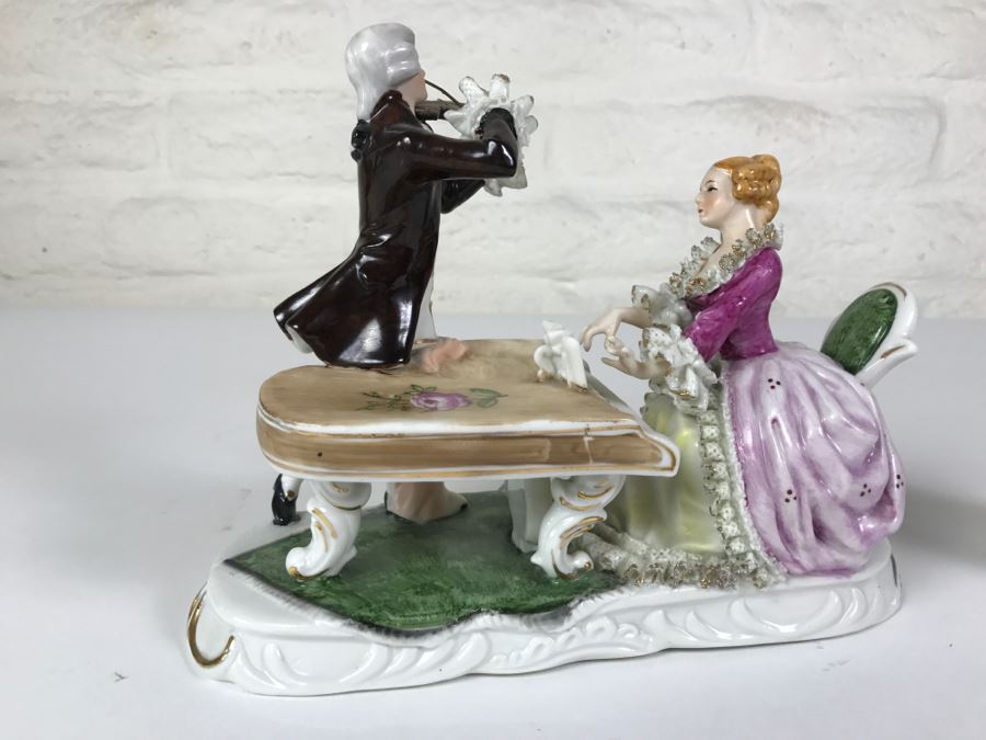 Hand Painted Figurine Of Woman At Piano And Man Playing Violin [Photo 7]