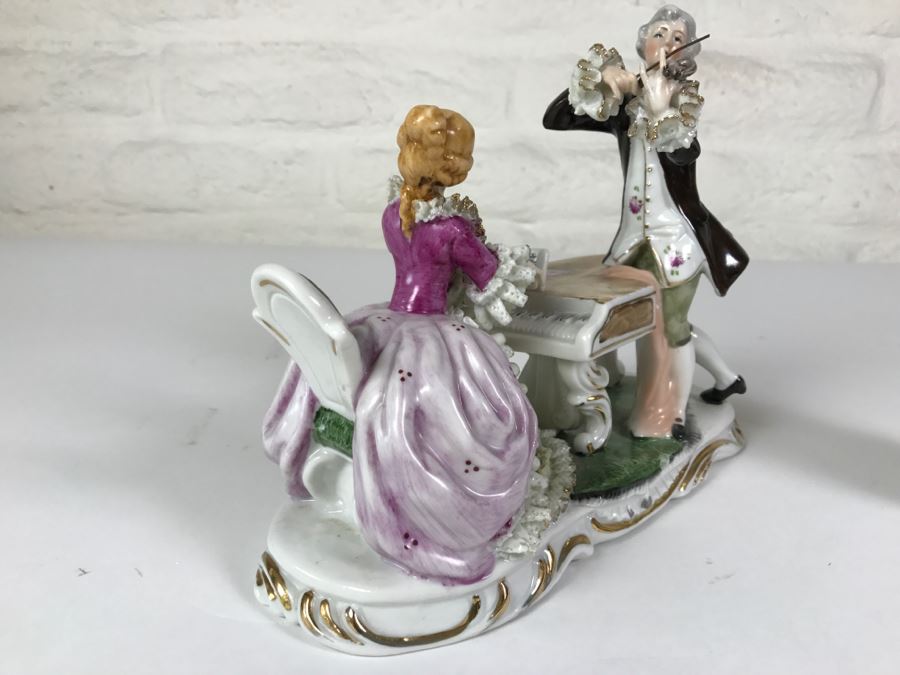 Hand Painted Figurine Of Woman At Piano And Man Playing Violin [Photo 3]