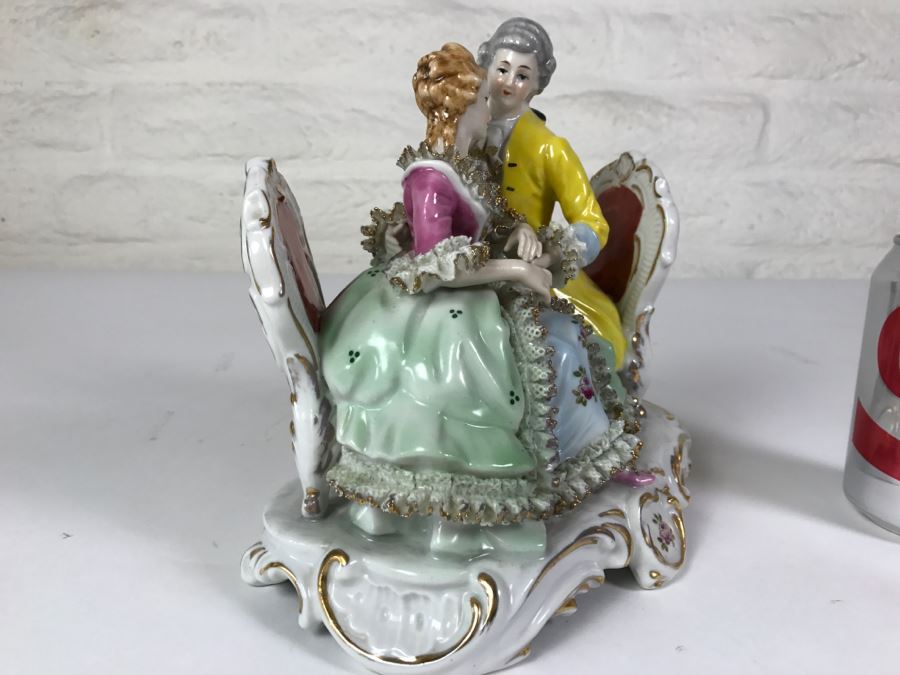 Hand Painted Figurine Of Man And Woman Embracing On Chairs [Photo 5]