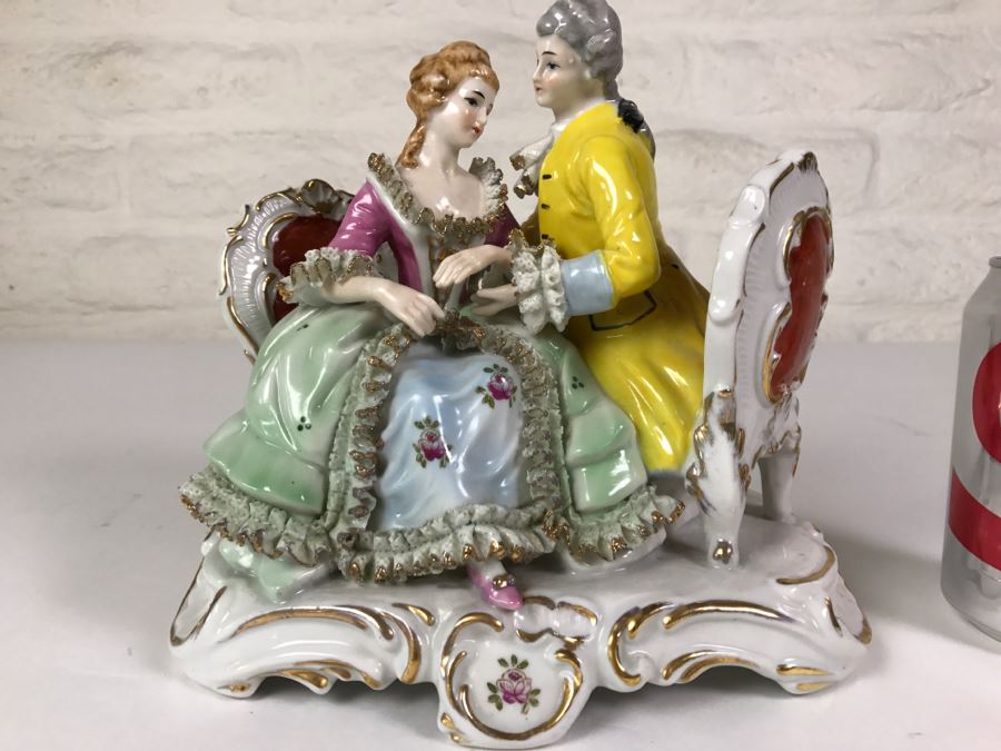 Hand Painted Figurine Of Man And Woman Embracing On Chairs [Photo 4]