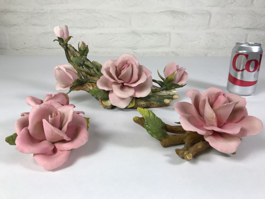 Set Of Hand Painted Roses Napoleon Capodimonte Porcelain Flower Made In Italy [Photo 16]