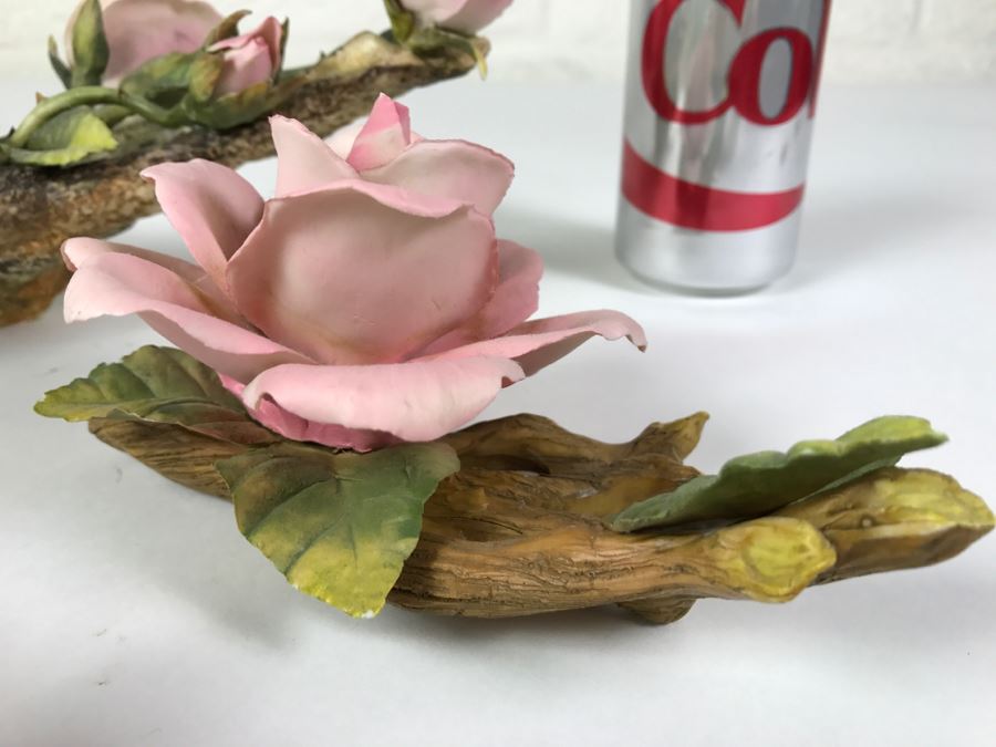 Set Of Hand Painted Roses Napoleon Capodimonte Porcelain Flower Made In Italy [Photo 3]