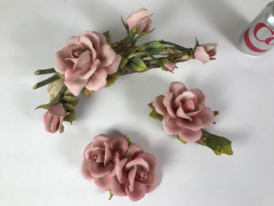 Set Of Hand Painted Roses Napoleon Capodimonte Porcelain Flower Made In Italy [Photo 10]
