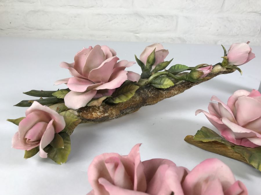 Set Of Hand Painted Roses Napoleon Capodimonte Porcelain Flower Made In Italy [Photo 5]