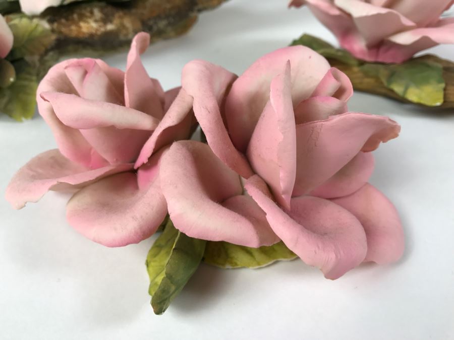 Set Of Hand Painted Roses Napoleon Capodimonte Porcelain Flower Made In Italy [Photo 2]