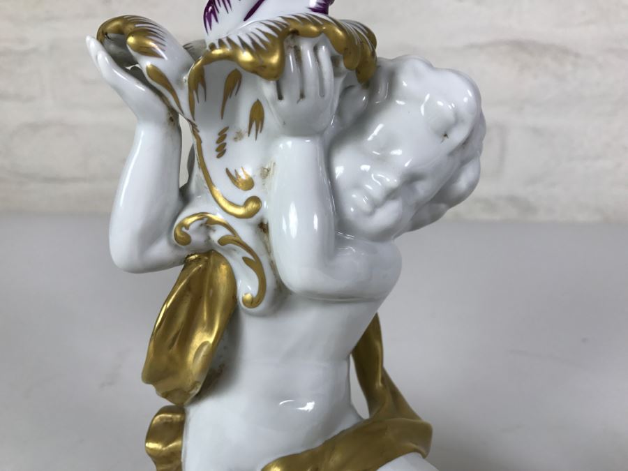 Exquisite Pair Of Candle Holders On Gilt Metal Base Boys Holding Up Candle Holders Signed N With Crown [Photo 5]