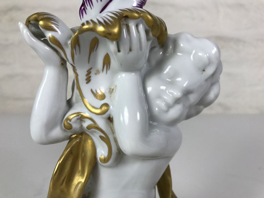 Exquisite Pair Of Candle Holders On Gilt Metal Base Boys Holding Up Candle Holders Signed N With Crown [Photo 9]