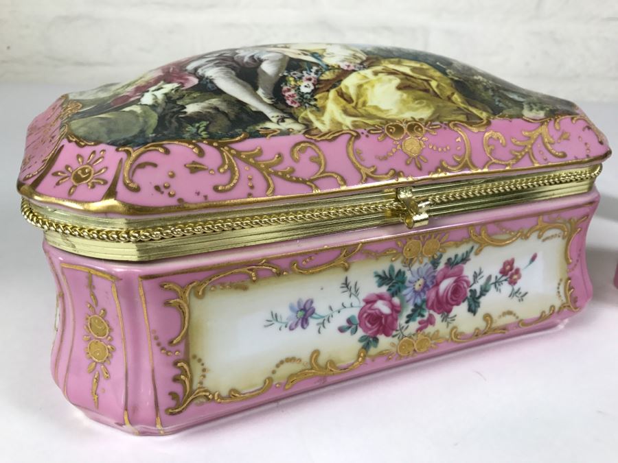 Pair Of Pink Lidded Porcelain Boxes Andrea By Sadek Made In Japan [Photo 2]