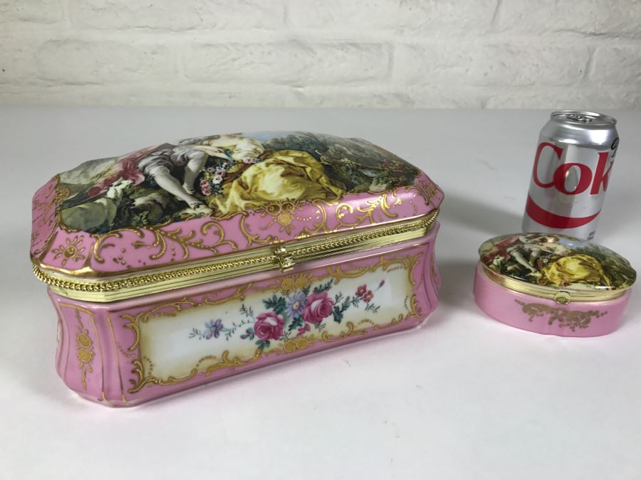 Pair Of Pink Lidded Porcelain Boxes Andrea By Sadek Made In Japan [Photo 1]