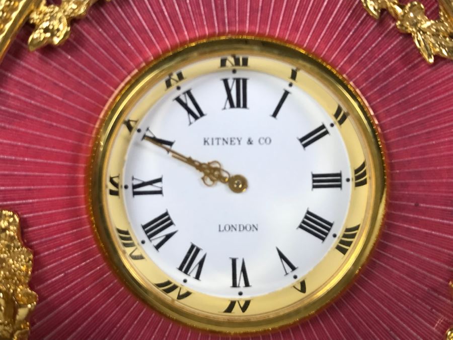 Vintage Pink Enamel Heart With Gilt Metal Accents Kitney & Co London England Clock [Photo 6]