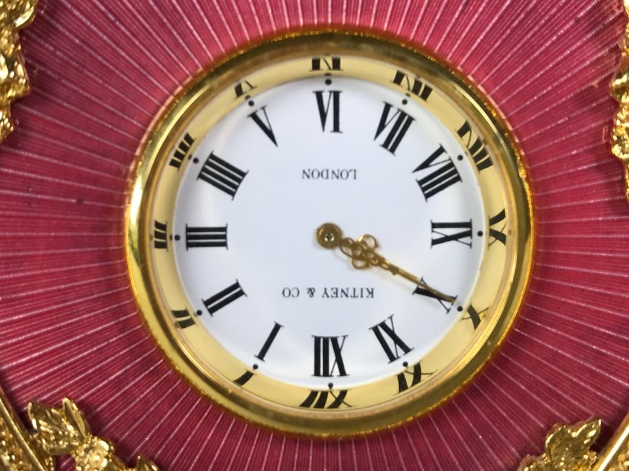 Vintage Pink Enamel Heart With Gilt Metal Accents Kitney & Co London England Clock [Photo 5]