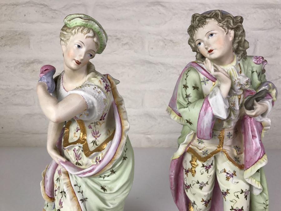 Pair Of Large Hand Painted Man And Woman Figures With Gold Accents [Photo 3]