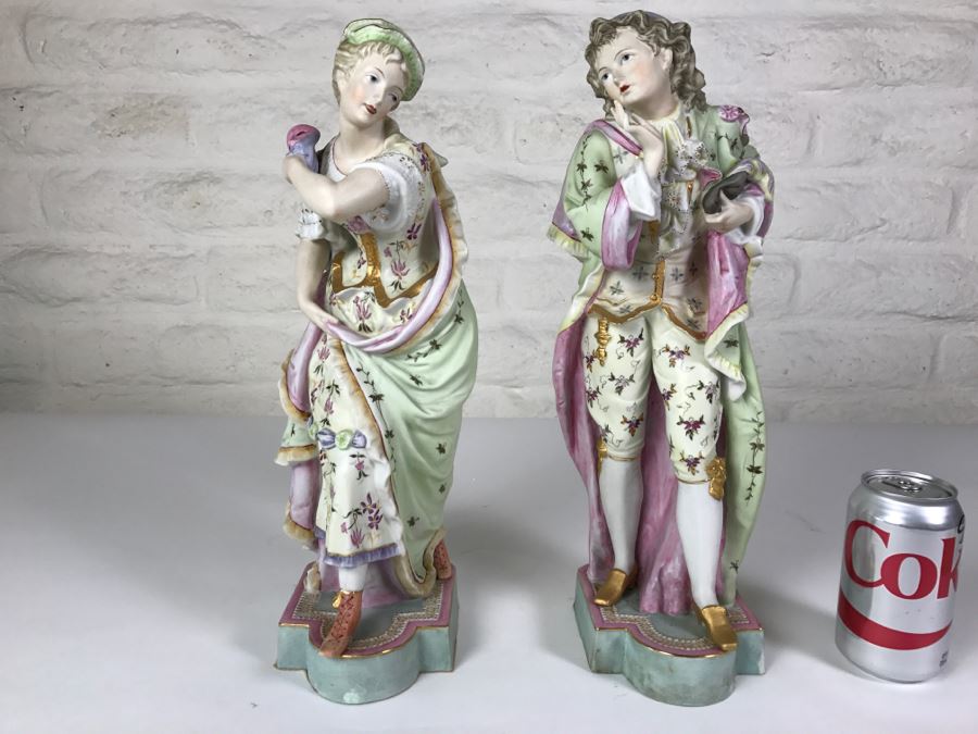 Pair Of Large Hand Painted Man And Woman Figures With Gold Accents [Photo 2]