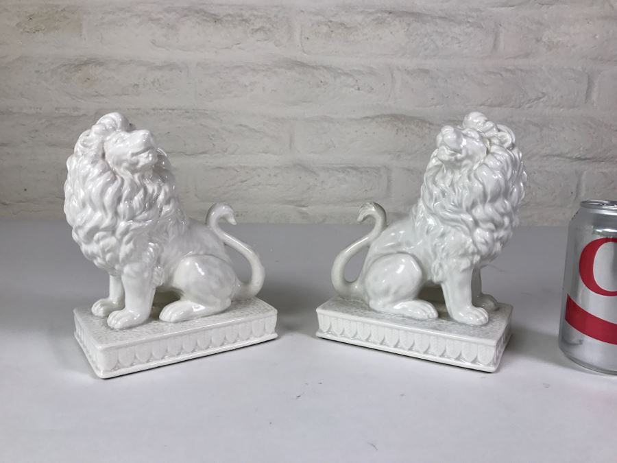 Pair Of White Lions By Fitz And Floyd Japan