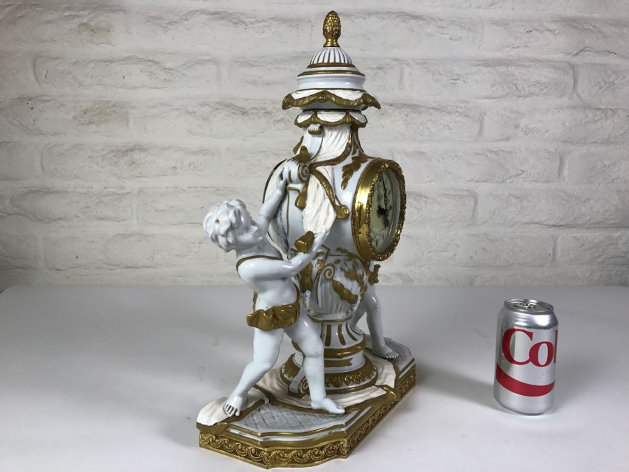 STUNNING Walt Hand Painted Porcelain Clock By C. Zanardi Made In Italy White With Gold Accents Boys Flanking Clock [Photo 12]