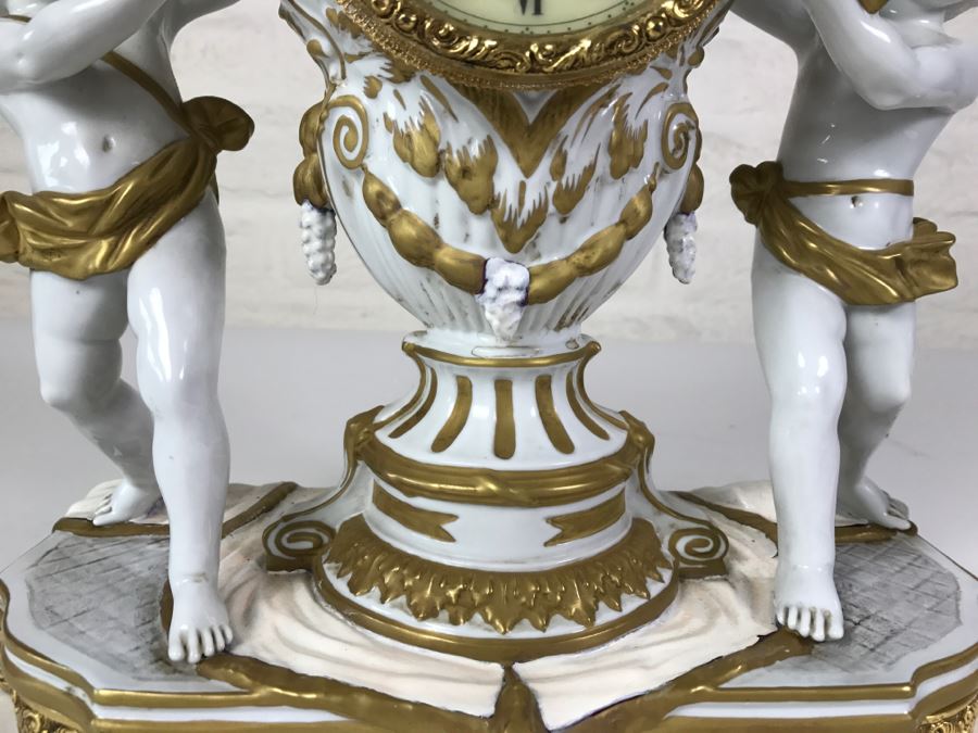 STUNNING Walt Hand Painted Porcelain Clock By C. Zanardi Made In Italy White With Gold Accents Boys Flanking Clock [Photo 11]