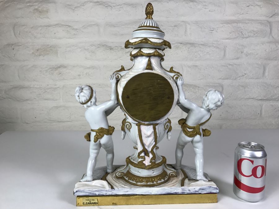 STUNNING Walt Hand Painted Porcelain Clock By C. Zanardi Made In Italy White With Gold Accents Boys Flanking Clock [Photo 15]