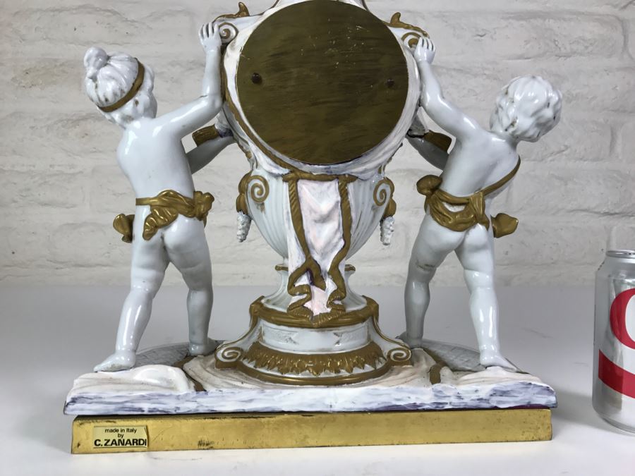 STUNNING Walt Hand Painted Porcelain Clock By C. Zanardi Made In Italy White With Gold Accents Boys Flanking Clock [Photo 16]